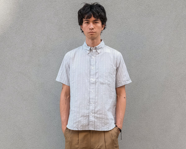 steven alan The Collegiate Short Sleeve Shirt Blue/Ivory Stripe