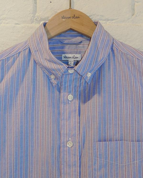 Steven Alan The Collegiate Short Sleeve Shirt Blue/Navy/White Stripe