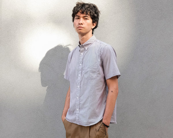 Steven Alan The Collegiate Short Sleeve Shirt Brown Mini Stripe