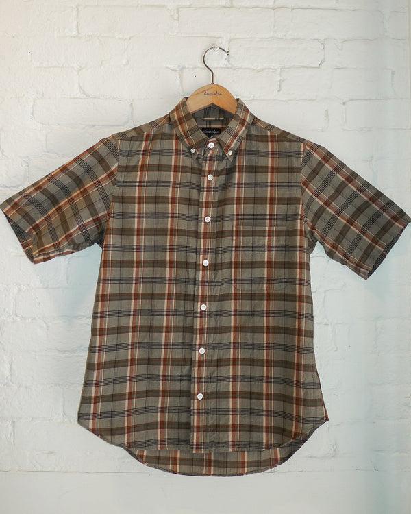 Steven Alan The Collegiate Short Sleeve Shirt Olive Madras