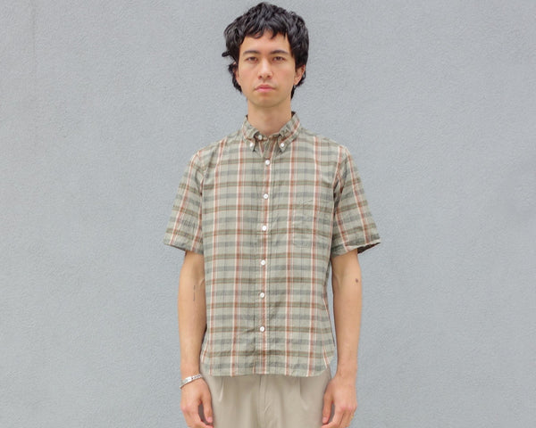 steven alan The Collegiate Short Sleeve Shirt Olive Madras