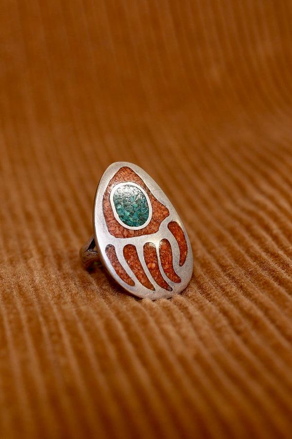 steven alan Vintage Sterling silver ring inlaid with turquoise and coral