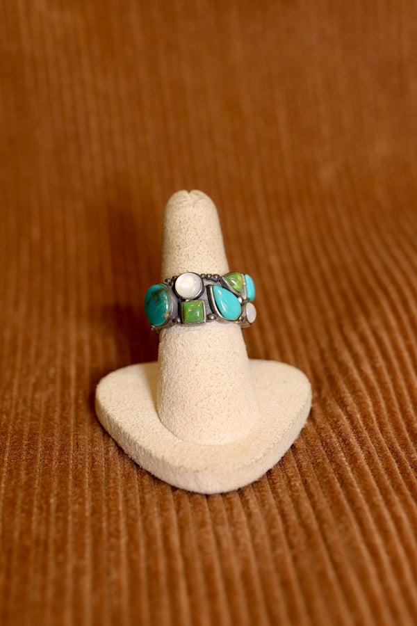 steven alan Vintage Sterling silver ring with turquoise and mother of pearl