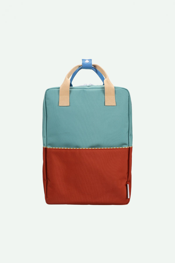 sticky lemon backpack large | colourblocking | aquatic green + shipwreck rust