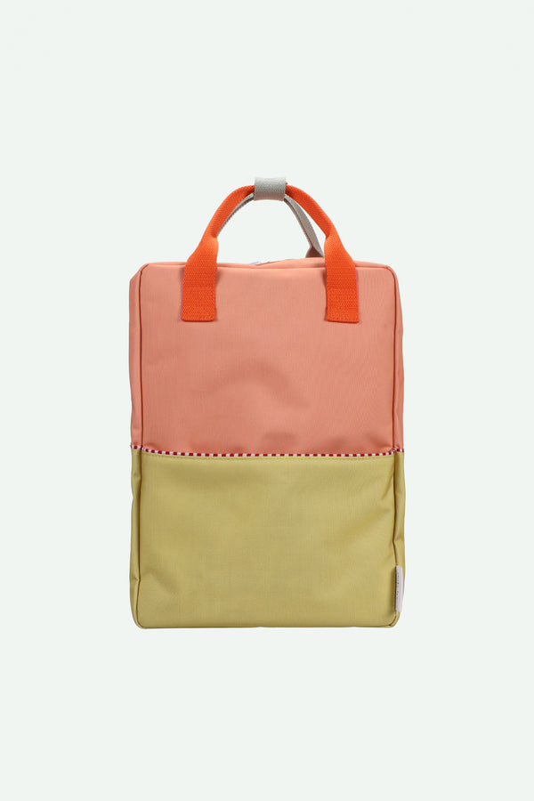 sticky lemon backpack large | colourblocking | coral pink + reed green