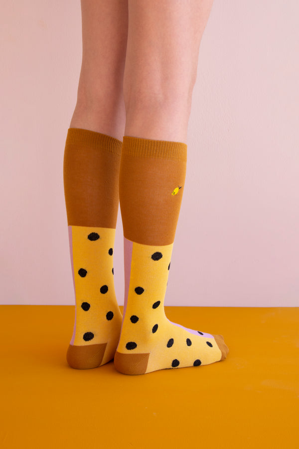 Sticky Lemon Knee High Socks | Black Freckles | Pirate Purple + Retro Yellow
