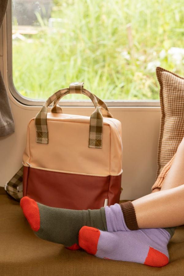 Sticky Lemon Knee High Socks | Colourblocking | Leaf Green + Mauve Lilac