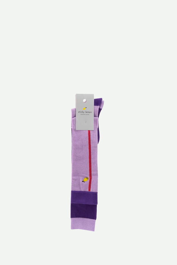 Sticky Lemon Knee High Socks | Colourblocking | Lobby Purple + Moustafa Purple | Size 22-24