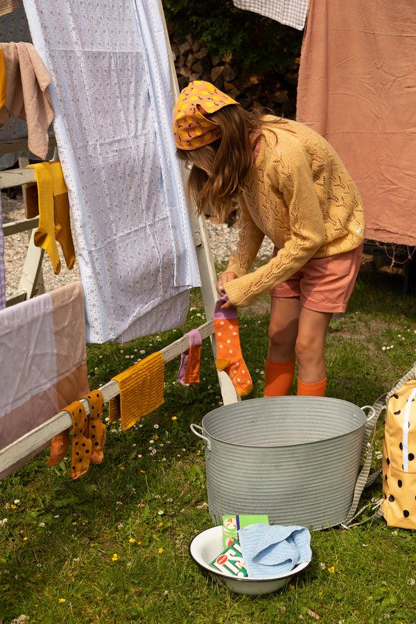 sticky lemon knee high socks | coloured freckles | carrot orange + pirate purple