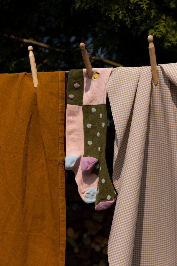 sticky lemon knee high socks | coloured freckles | seventies green + candy pink