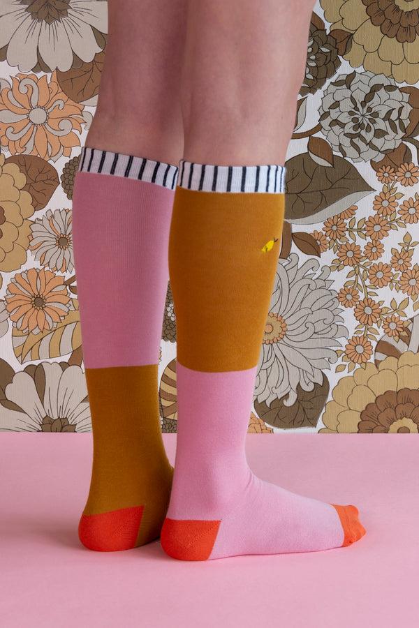 Sticky Lemon Knee High Socks | Duo Tone | Dusty Pink + Dijon