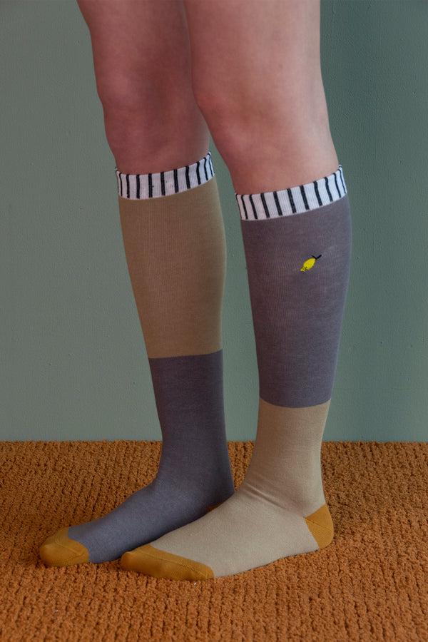 sticky lemon knee high socks | duo tone | woody green + pigeon blue