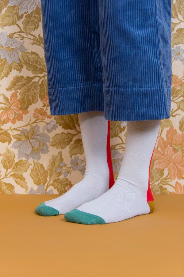 sticky lemon knee high socks | duotone | powder blue + sporty red
