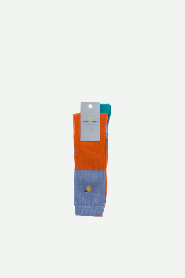 Sticky Lemon Knee High Socks | Duotone | Steel Blue + Brick