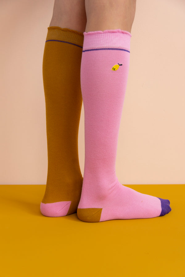 Sticky Lemon Knee High Socks | Special Edition | Panache Gold + Puff Pink