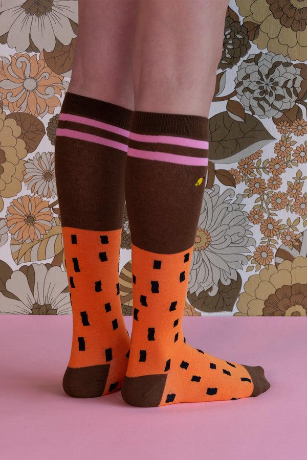 Sticky Lemon Knee High Socks | Sprinkles | Carrot Orange + Syrup Brown