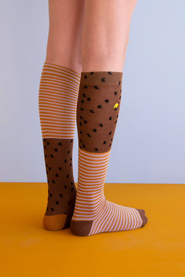 Sticky Lemon Knee High Socks | Sprinkles | Cinnamon Brown