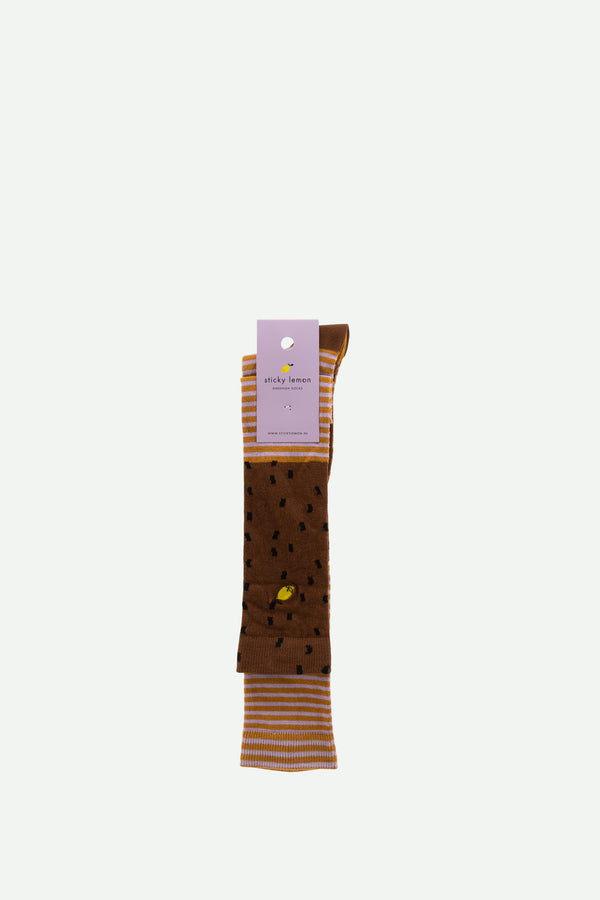 Sticky Lemon Knee High Socks | Sprinkles | Cinnamon Brown