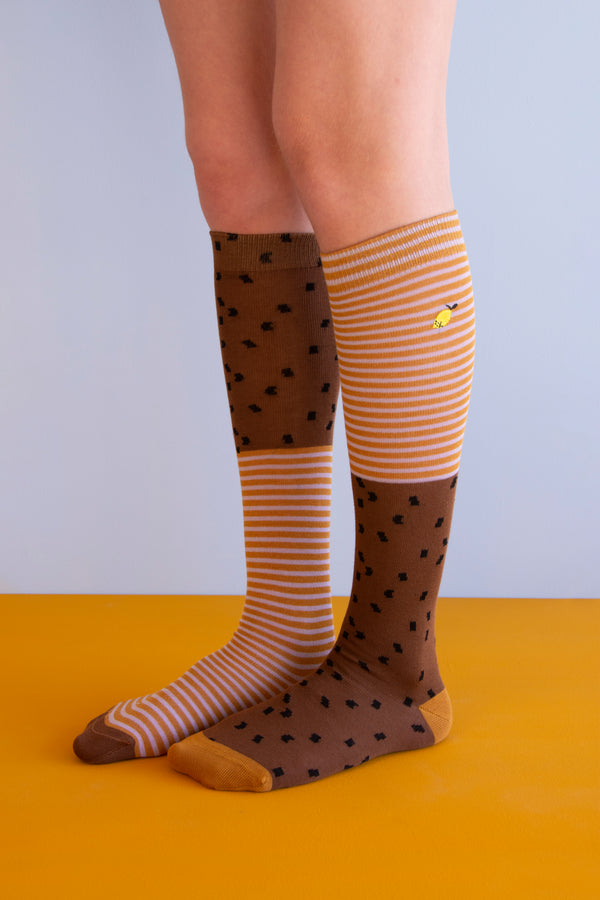 sticky lemon knee high socks | sprinkles | cinnamon brown