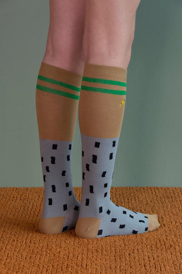 Sticky Lemon Knee High Socks | Sprinkles | Steel Blue + Brassy Green