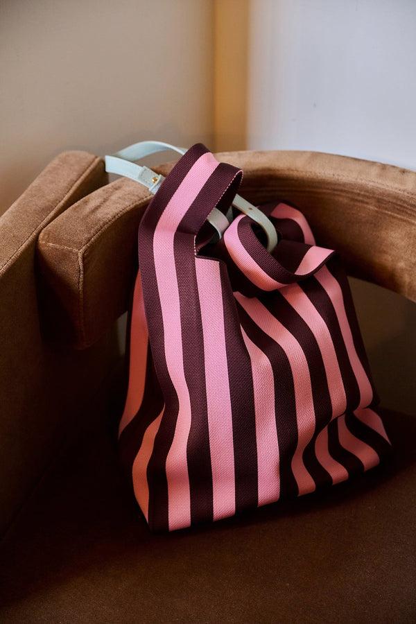 Sticky Lemon Market Bag | Knitted Stripes | Chocolate + Bubblegum