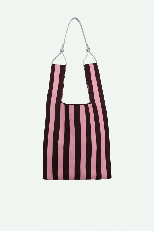 sticky lemon market bag | knitted stripes | chocolate + bubblegum