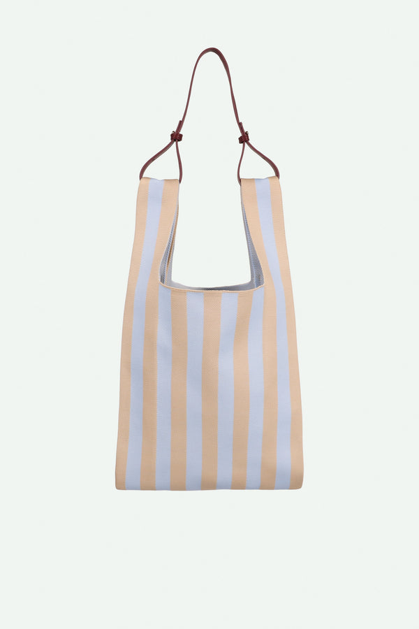 sticky lemon market bag | knitted stripes | marzipan + sky
