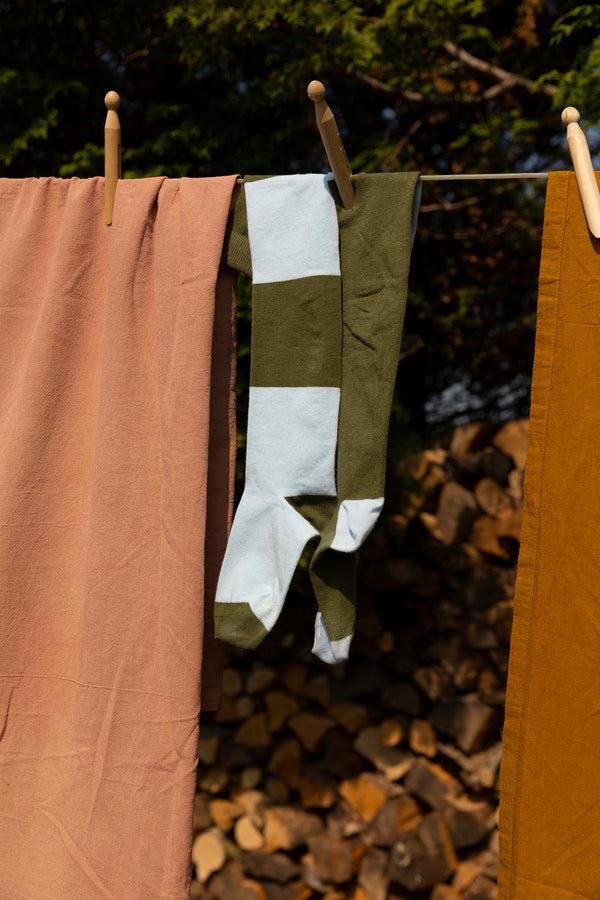 sticky lemon over the knee socks | wanderer | seventies green + sky blue