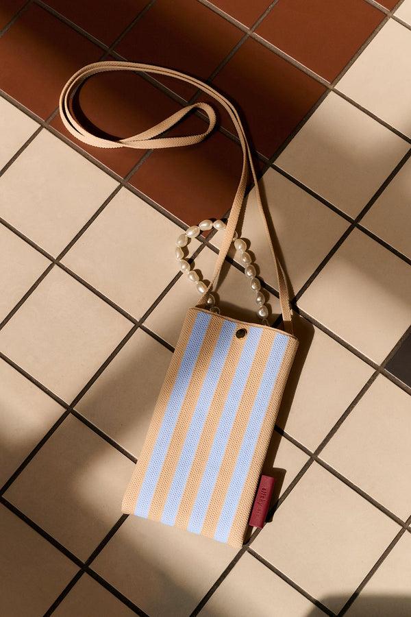 Sticky Lemon Phone Pouch | Knitted Stripes | Marzipan + Sky