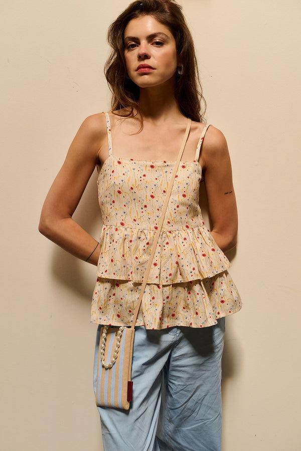 Sticky Lemon Phone Pouch | Knitted Stripes | Marzipan + Sky