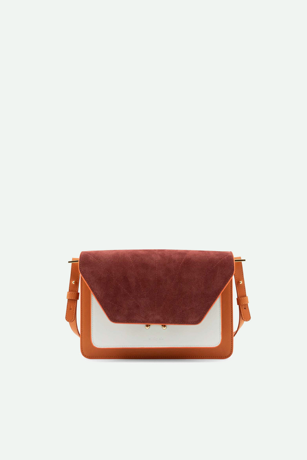 sticky lemon satchel | la promenade | coloré | croissant brown + hortensia blue + vin rouge