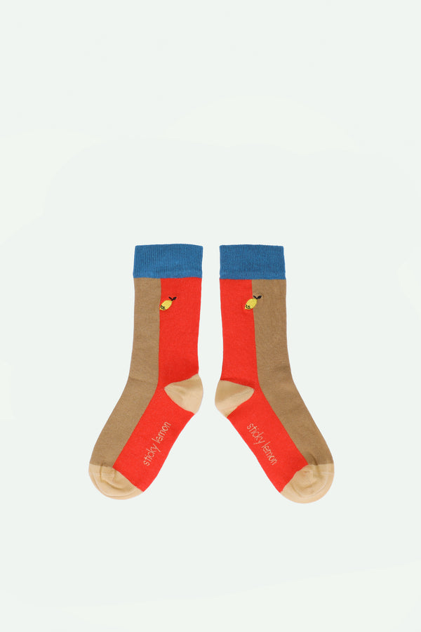 Sticky Lemon Socks | Colourblocking | Red Hat + Jane Beige