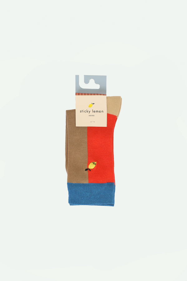 Sticky Lemon Socks | Colourblocking | Red Hat + Jane Beige
