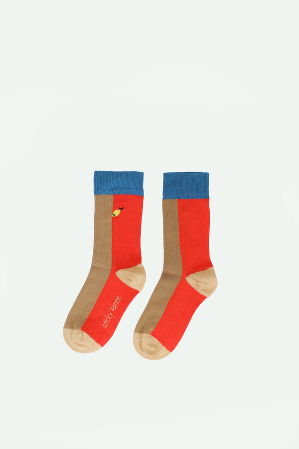sticky lemon socks | colourblocking | red hat + jane beige
