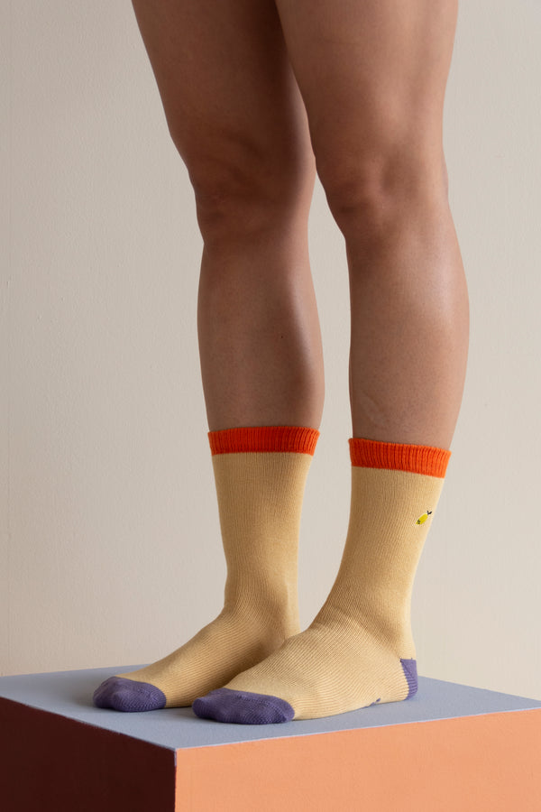 sticky lemon Socks | colourblocking | vanilla sorbet + plum purple