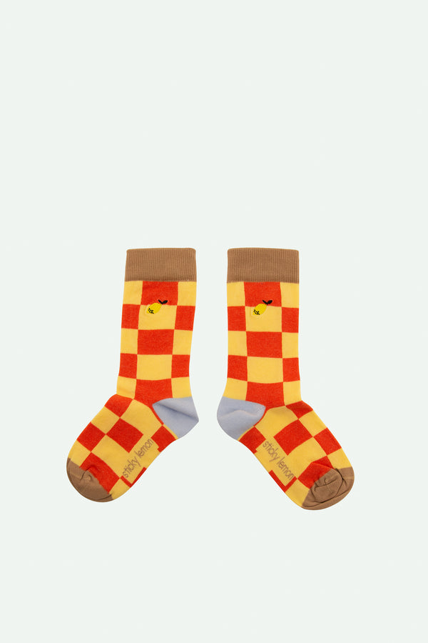 sticky lemon socks | farmhouse | checkerboard ladybird red