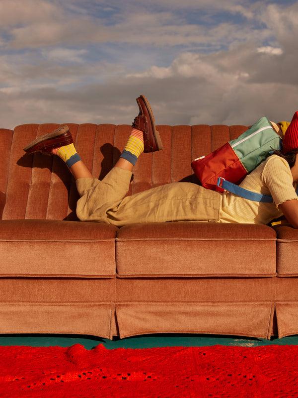 Sticky Lemon Socks | Stripes | Submarine Yellow + Coral Pink