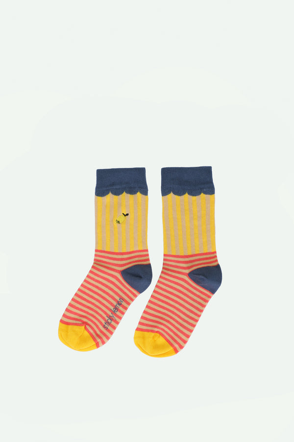 sticky lemon socks | stripes | submarine yellow + coral pink