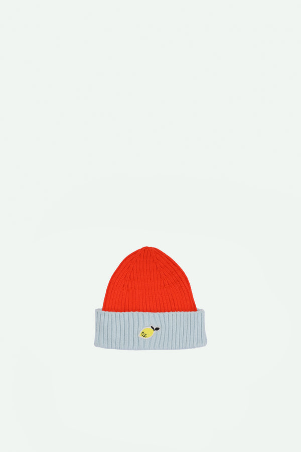 sticky lemon beanie | lemon | red hat + zissou blue