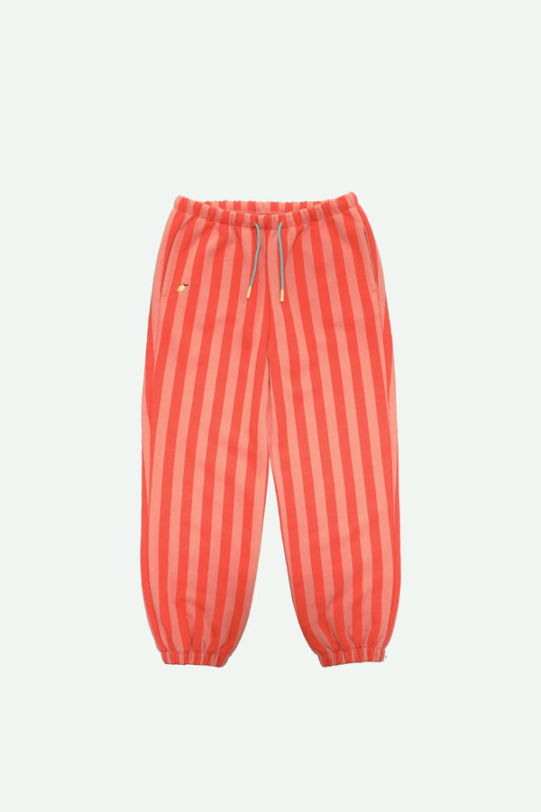 sticky lemon joggers | stripes | coral pink + red hat