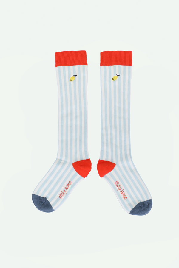 Sticky Lemon Knee High Socks | Stripes | Zissou Blue