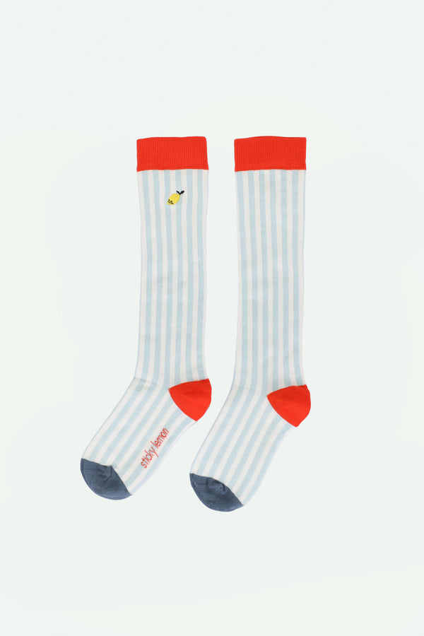 sticky lemon knee high socks | stripes | zissou blue
