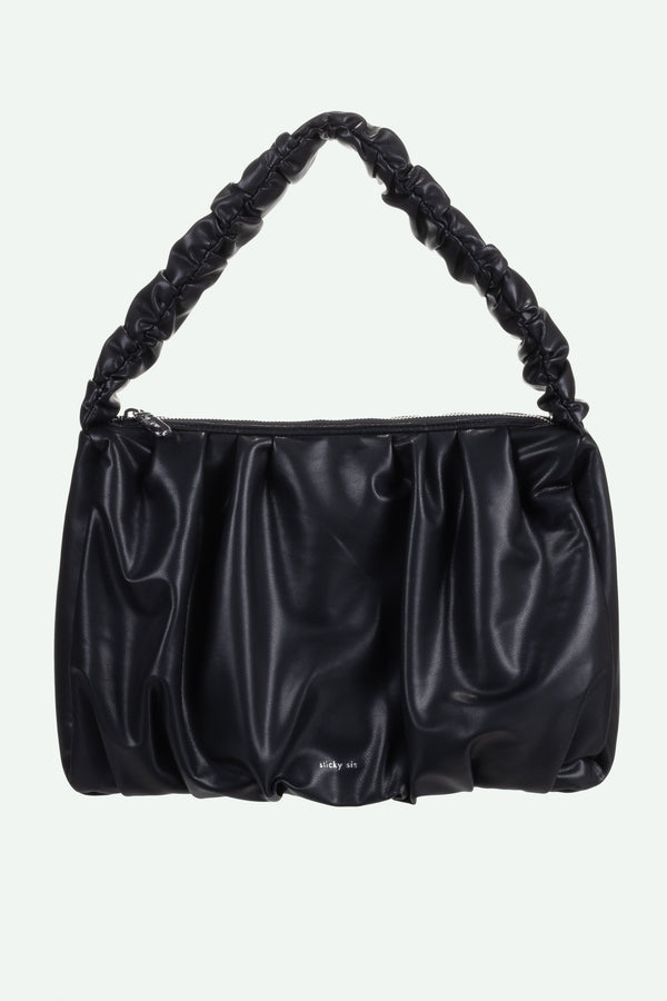 sticky lemon pleated hand bag | club chic | black
