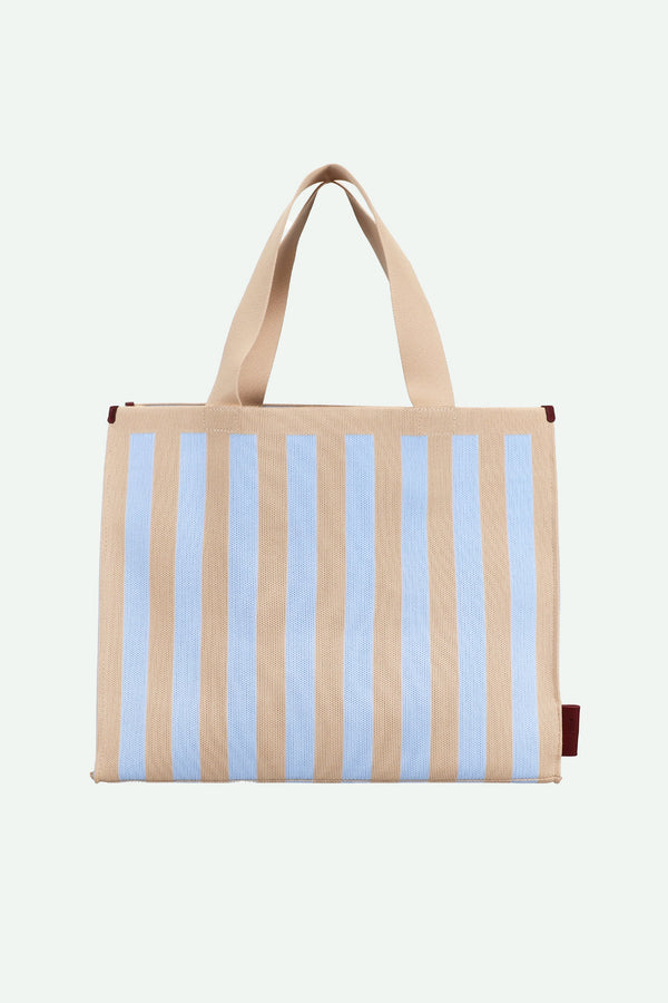 sticky lemon shopper | knitted stripes | marzipan + sky