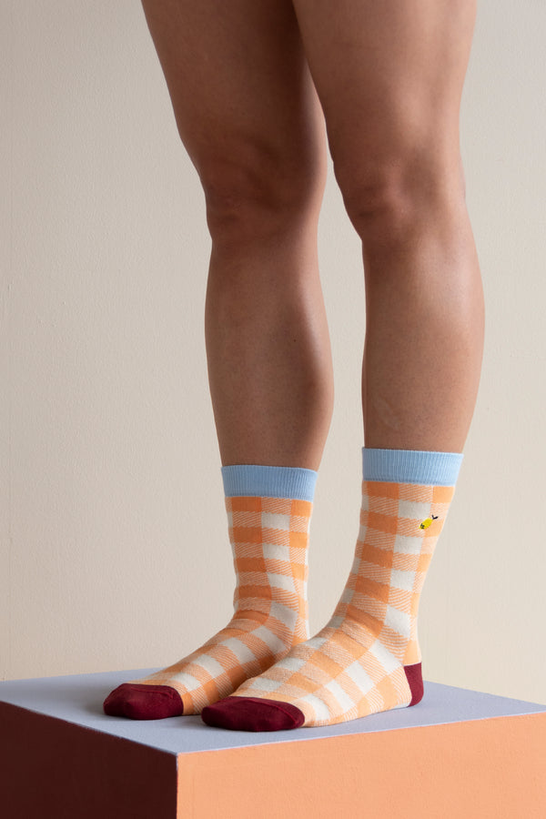 sticky lemon Socks | gingham | berry swirl + cherry red