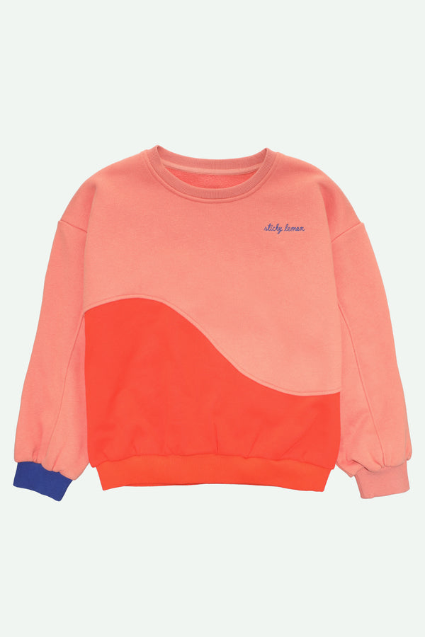 sticky lemon sweater | colourblocking | coral pink + red hat
