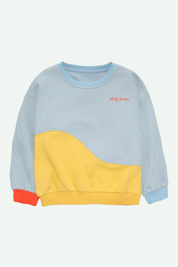 sticky lemon sweater | colourblocking | zissou blue + reed green