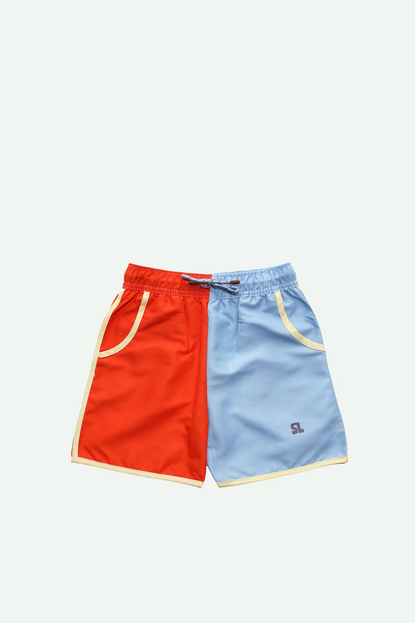 sticky lemon swimshorts | better together | rugby red + badminton blue