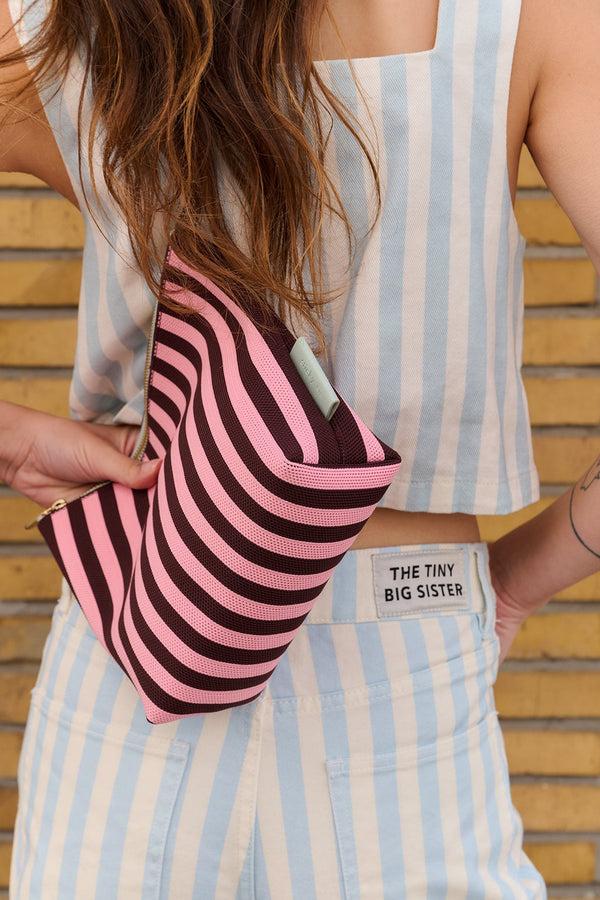 Sticky Lemon Toiletry Bag | Knitted Stripes | Chocolate + Bubblegum