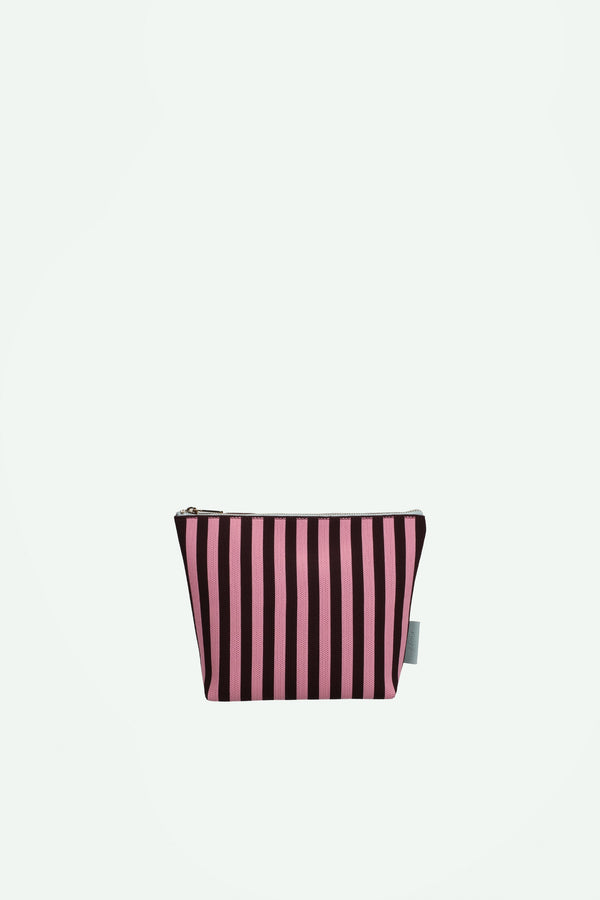 sticky lemon toiletry bag | knitted stripes | chocolate + bubblegum